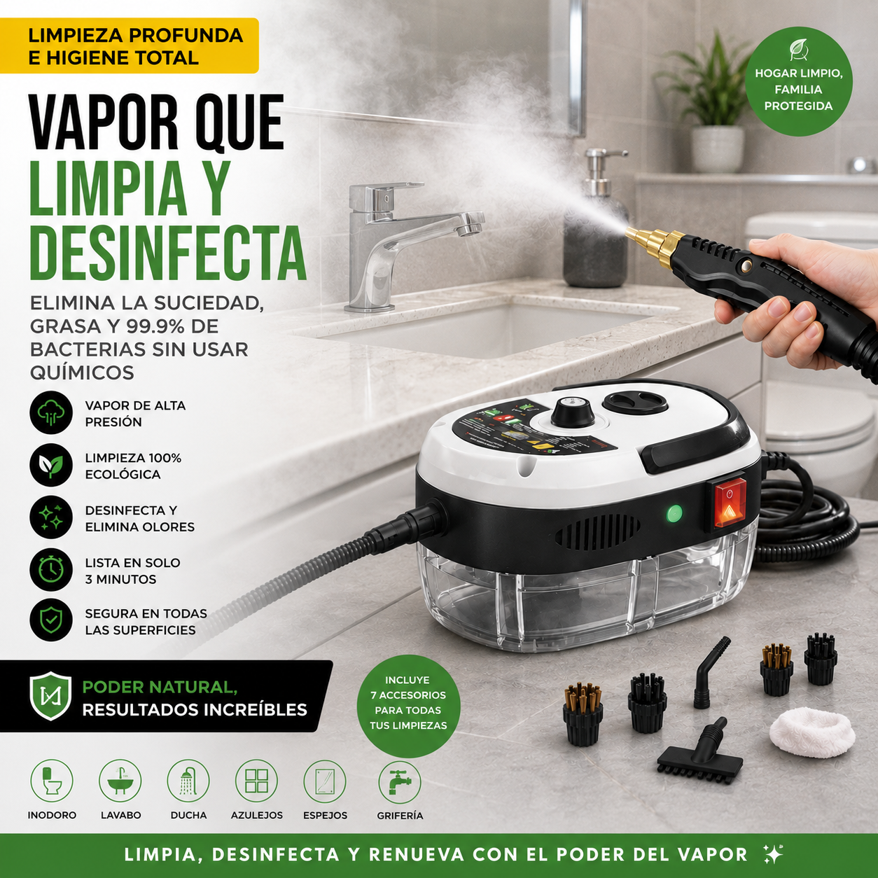 Limpiador A Vapor Presion 2500w Portatil